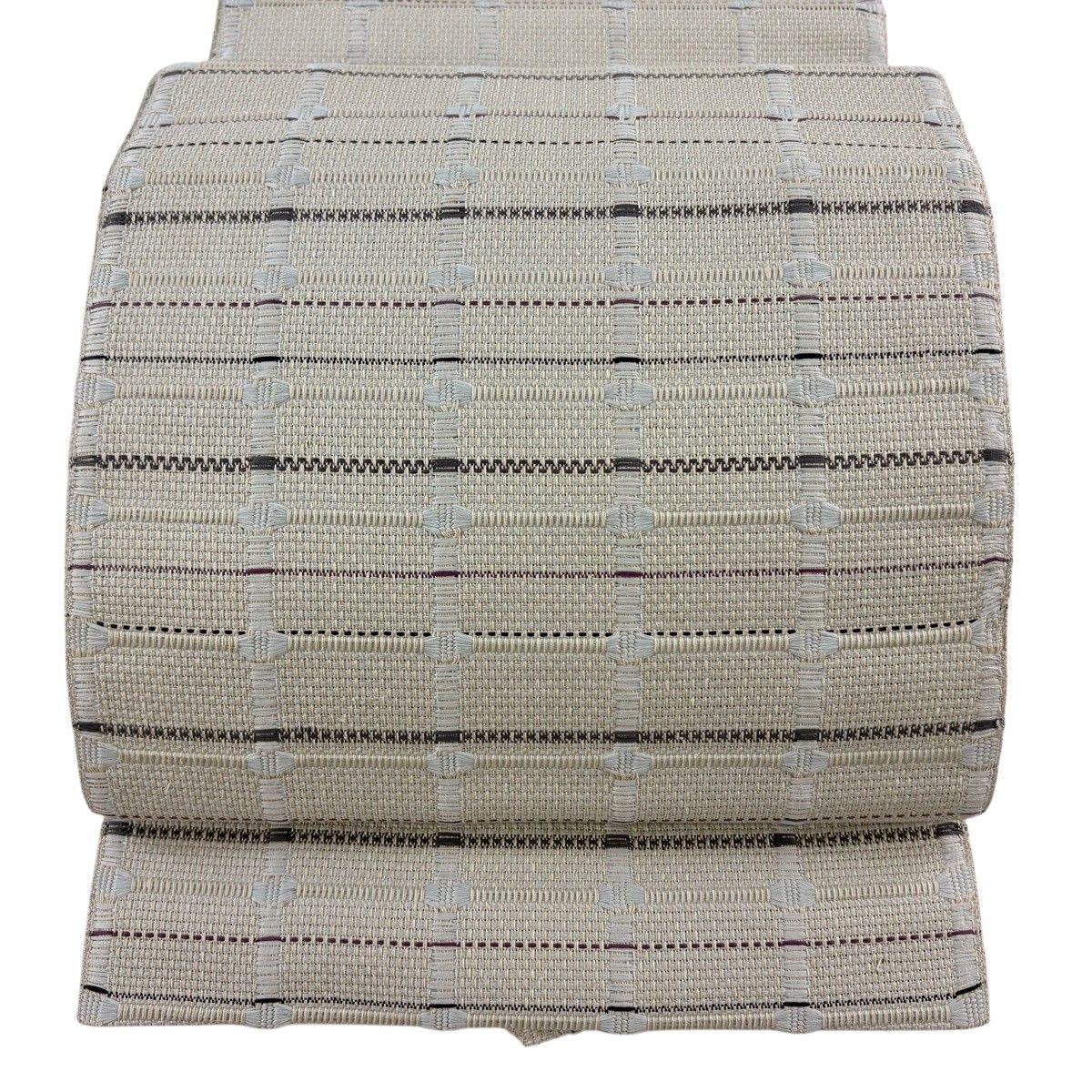 名古屋帯 秀品 松葉仕立て 八寸名古屋帯 縞 格子 青灰色 正絹 【中古】