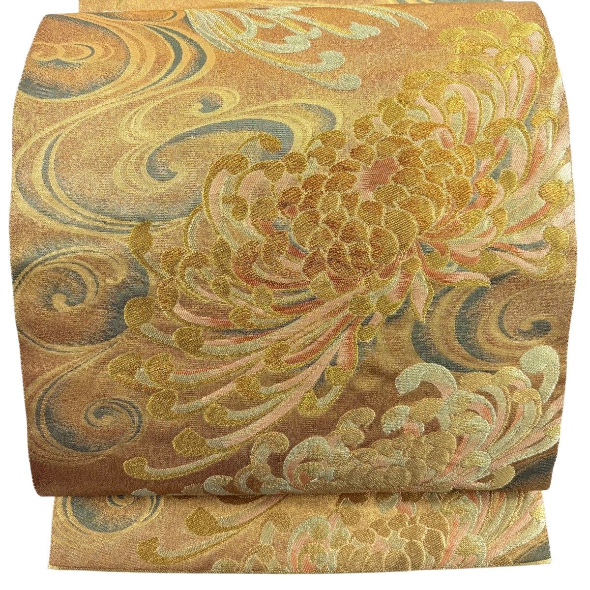 【美品】 袋帯 秀品 乱菊 流水 箔 金糸 金色 六通 正絹 【中古】