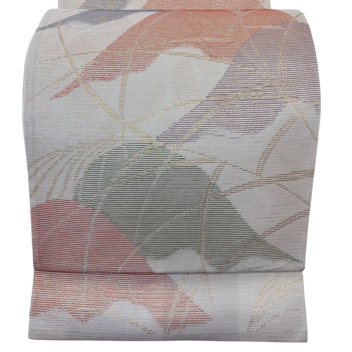袋帯 秀品 夏帯 絽 山並み すすき 箔 薄オレンジ 六通 正絹 【中古】