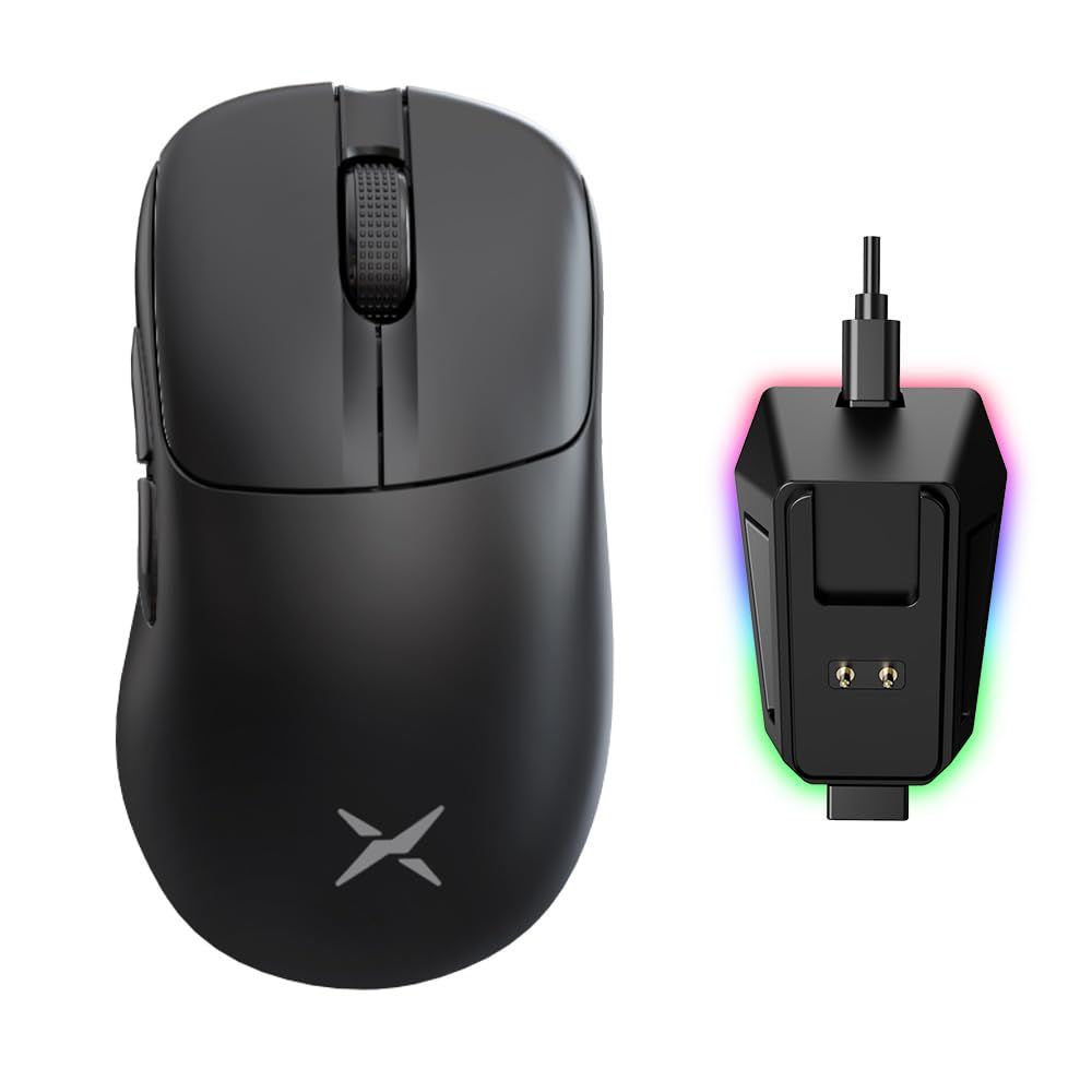DELUX M500PRO ゲーミングマウス 無線、58.5g軽量、8000Hzポーリングレート、小手用、3モード接続、PAW3395センサー26000DPI、クリック寿命1億回、マグネット式充電ベース付き(ブラック)