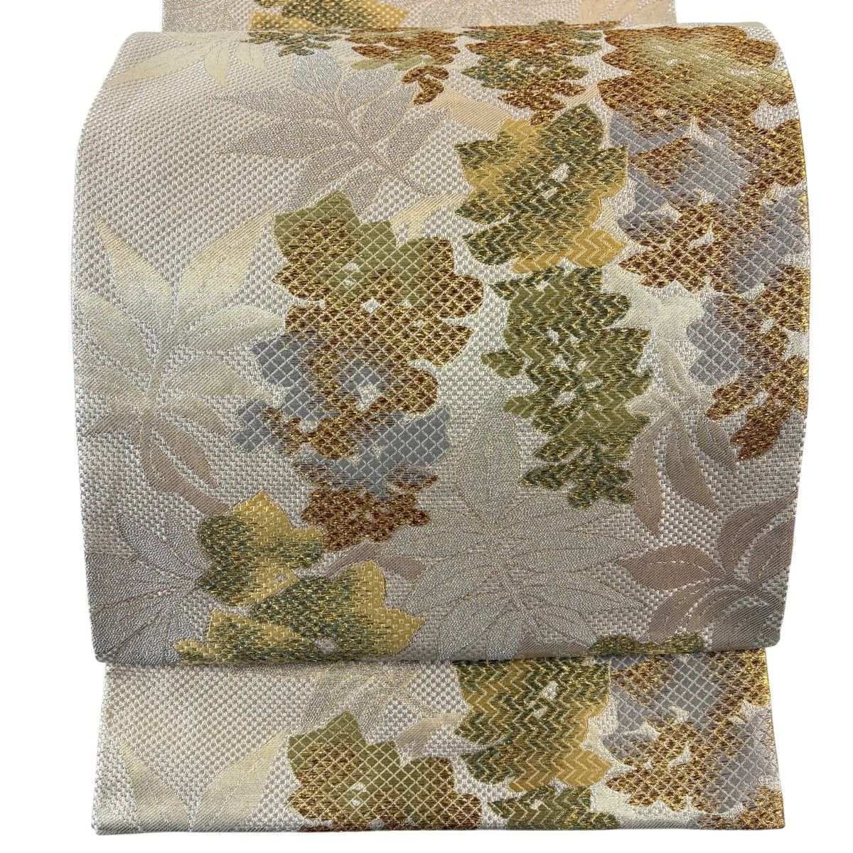 【美品】 袋帯 秀品 琳派 草花 金糸 箔 ベージュ 六通 正絹 【中古】