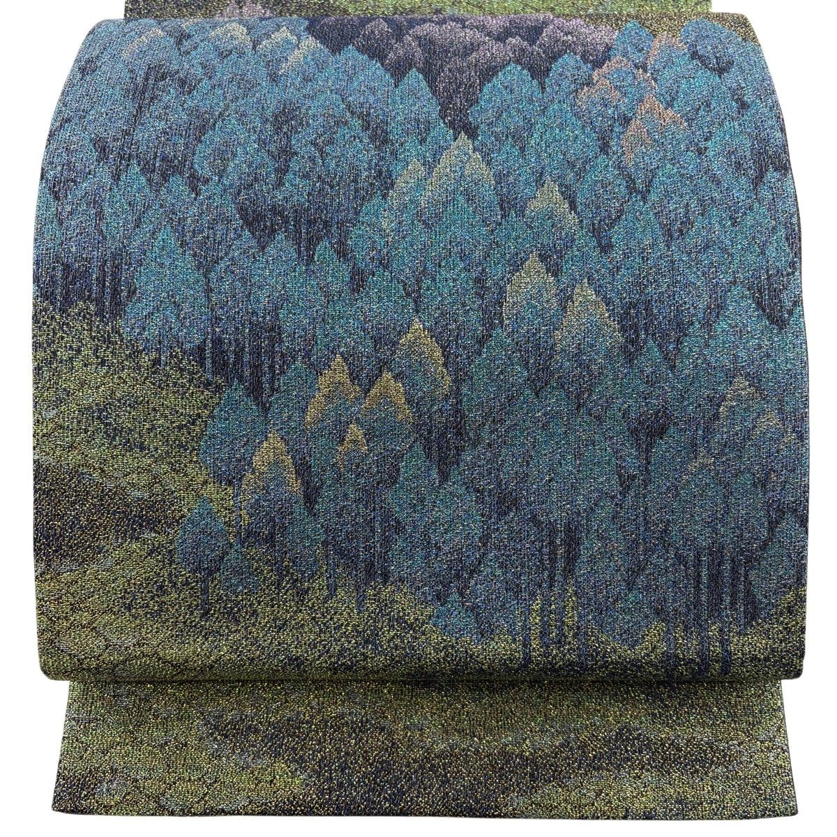 【美品】 袋帯 秀品 樹木 霞 箔 紺色 六通 正絹 【中古】