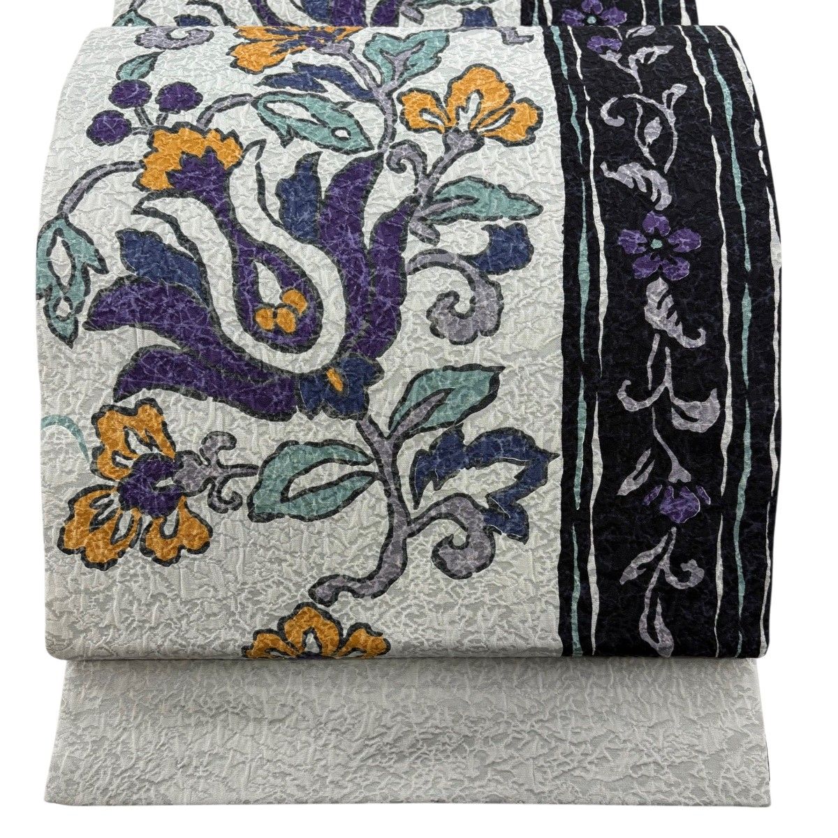 【美品】 袋帯 秀品 花唐草 灰緑 全通 正絹 【中古】
