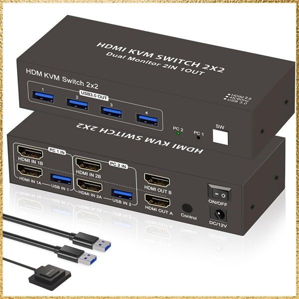 ☆彡送料無料でお届け☆彡 デュアルモニター HDMI KVM 切替器 2PC 切替 2画面 同時出力 USB 3.0 4出力 KVM スイッチャー キーボード マウス 共有 デュアル ディスプレイ 4K 60Hz HDMI 2入力2出力 USB 2入力 4出力