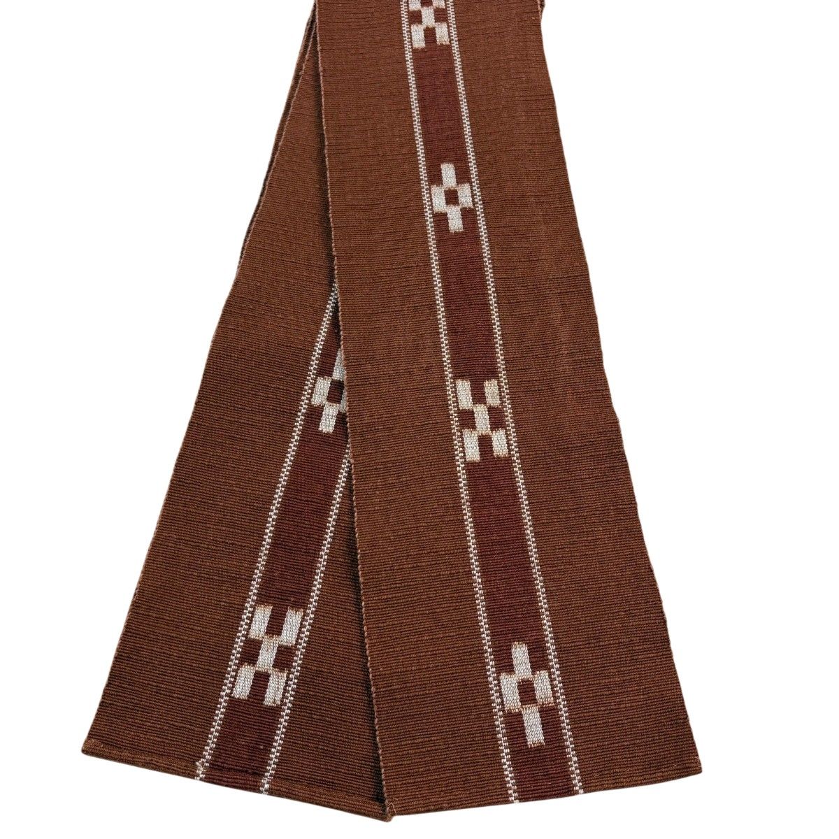 【美品】半幅帯 秀品 幾何学模様 茶色 綿 【中古】