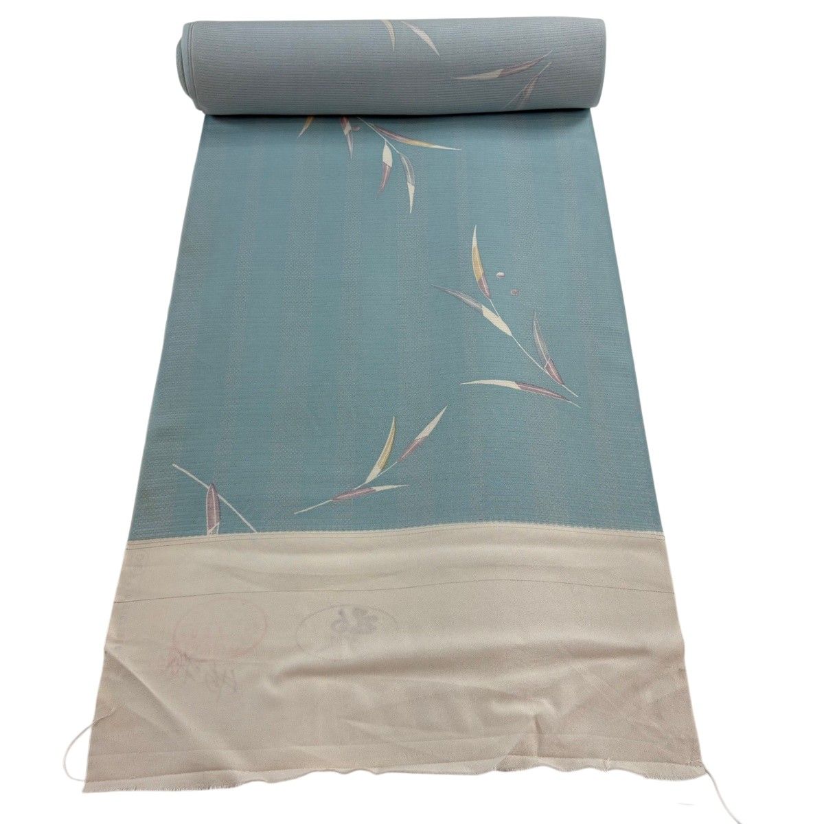 反物 秀品 小紋 薄物 絽 露草 水色 正絹 【中古】