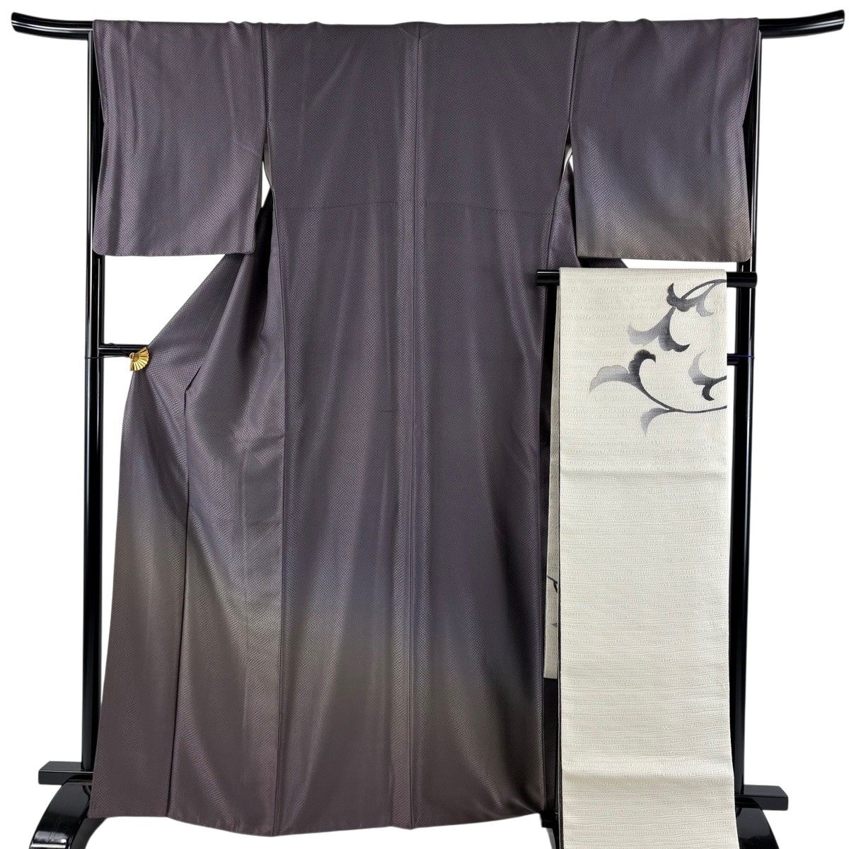 【美品】 付下げ 身丈165.5cm 裄丈65.5cm M 袷 袋帯セット 裾ぼかし 灰紫 正絹 秀品 【中古】 14,560円