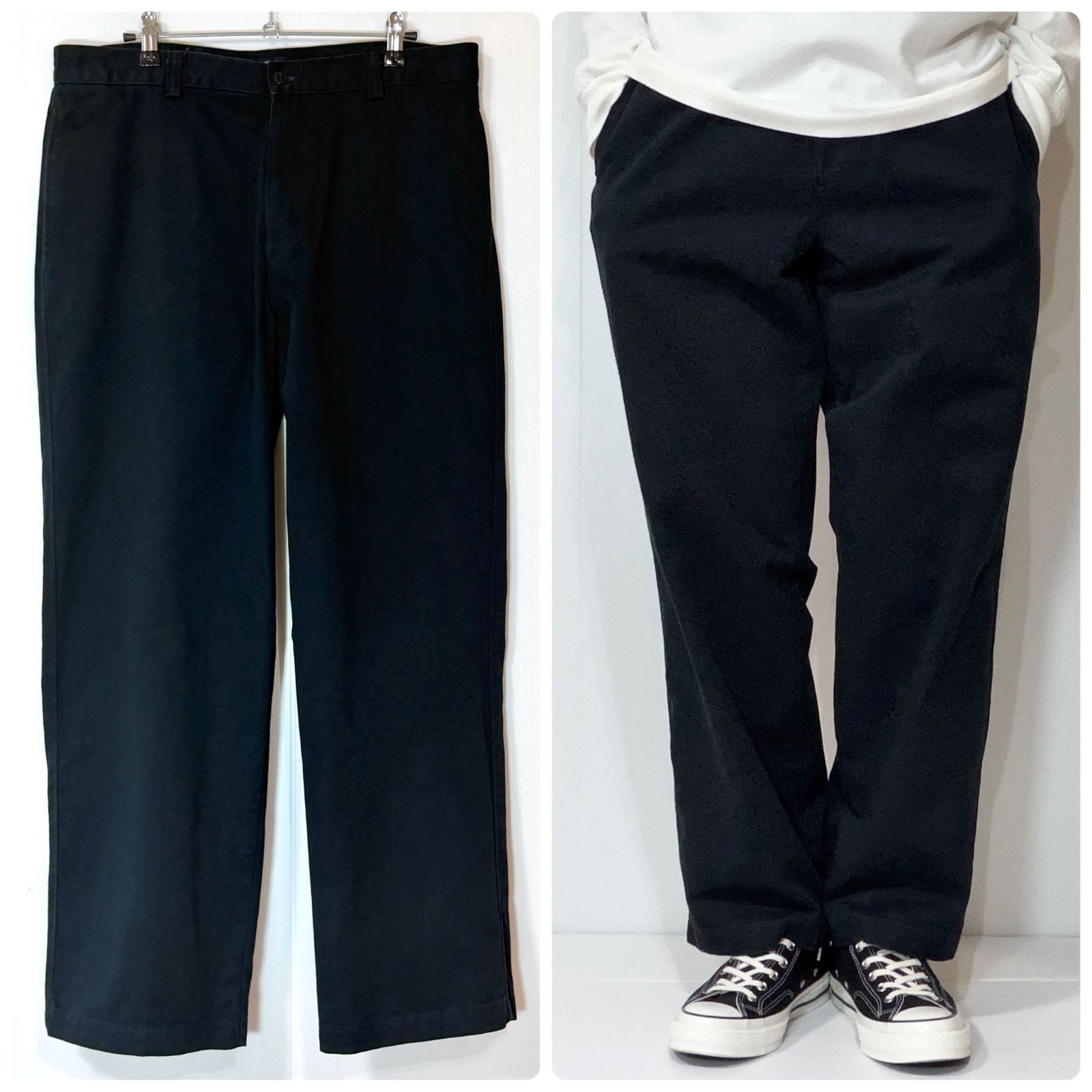 美品 超ゴールデンサイズ 00s DOCKERS ドッカーズ クラシックフィット コットン ノータック チノパン Classic Fit W34L30 ブラック黒 BLACK スラックス パンツ ワイドストレート 2000年代 アメリカ買付 p26043576