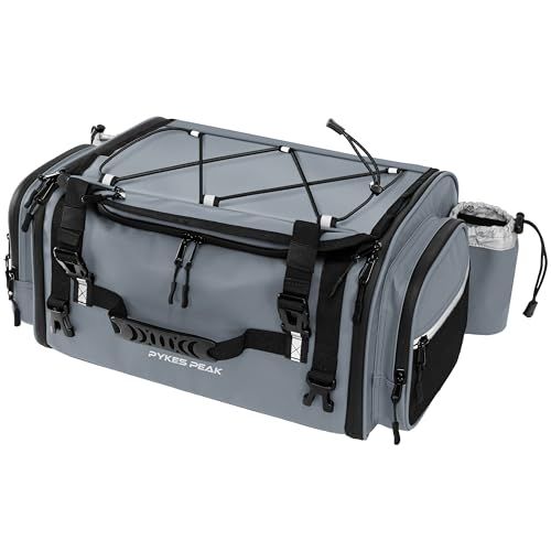 PYKES PEAK バイク用 シートバッグ 18L 29L 大容量 レインカバー付き 固定ベルト ショルダーベルト 付き バイク ツーリング アウトドア キャンプ ツーリングバッグ リアバッグ ツーリングマスター 【グレー 中型 Mサイズ】 784b7061