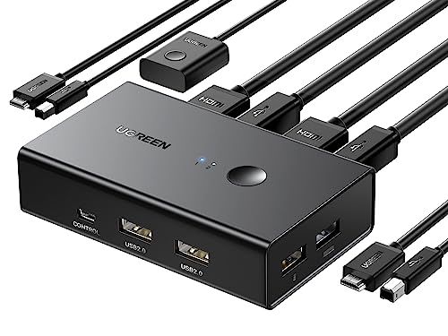 UGREEN HDMI KVM切替器 2入力1出力 キーボード、マウス、モニターを共有 PC2台用 4K@60Hz USB2.0 4ポート 切替器 HDMI2.0専用 ドライバー不要 簡単接続 手元スイッチ&USBケーブル付@ f54c7c5f