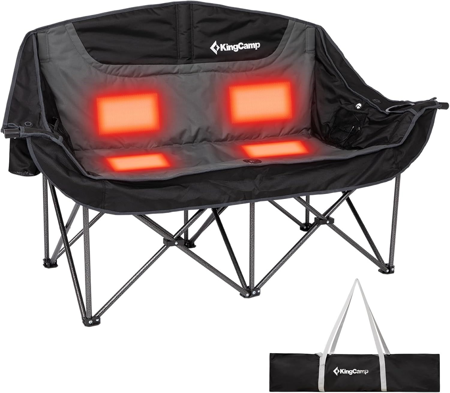 KingCamp キャンプ 椅子 2人掛け アウトドア チェア 二人用 折りたたみ 【耐荷重ブロック・安定性強化】 耐荷重300kg 【USB加熱・3段階温度調節】カップルチェア ソファチェア