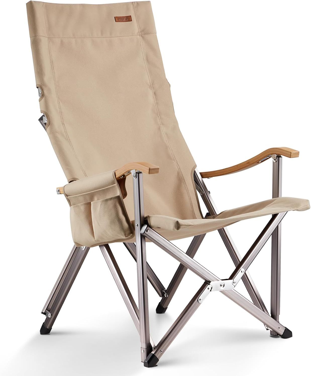 ICECO アウトドアチェア 耐荷重285KG・1600D座面・A7075アルミ合金フレーム・ハイ/ローバック切替可能・竹製手すり キャンプ 折りたたみ コンパクト ガーデン 室内用 (ベージュ)