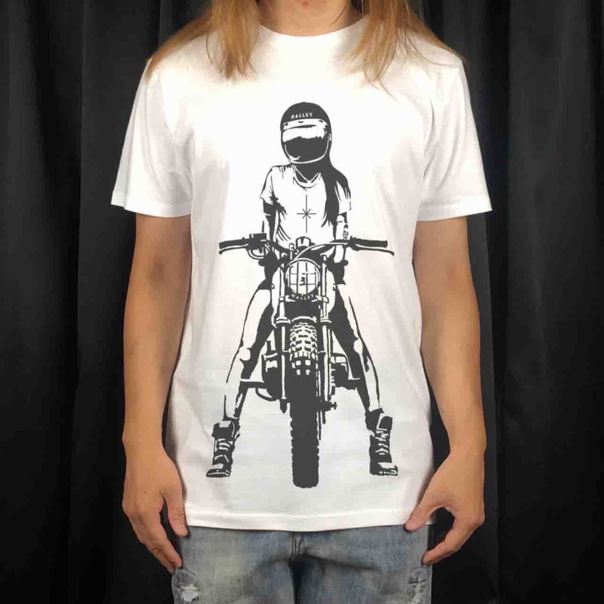 オリジナル Tシャツ ビッグ プリント バイク 女子 ライダー BIKER バイカー ガール イラスト Tシャツ S M L XL タイト ジャスト 大きい ビッグ オーバーサイズ メンズ レディース ユニセックス ピンククリーム