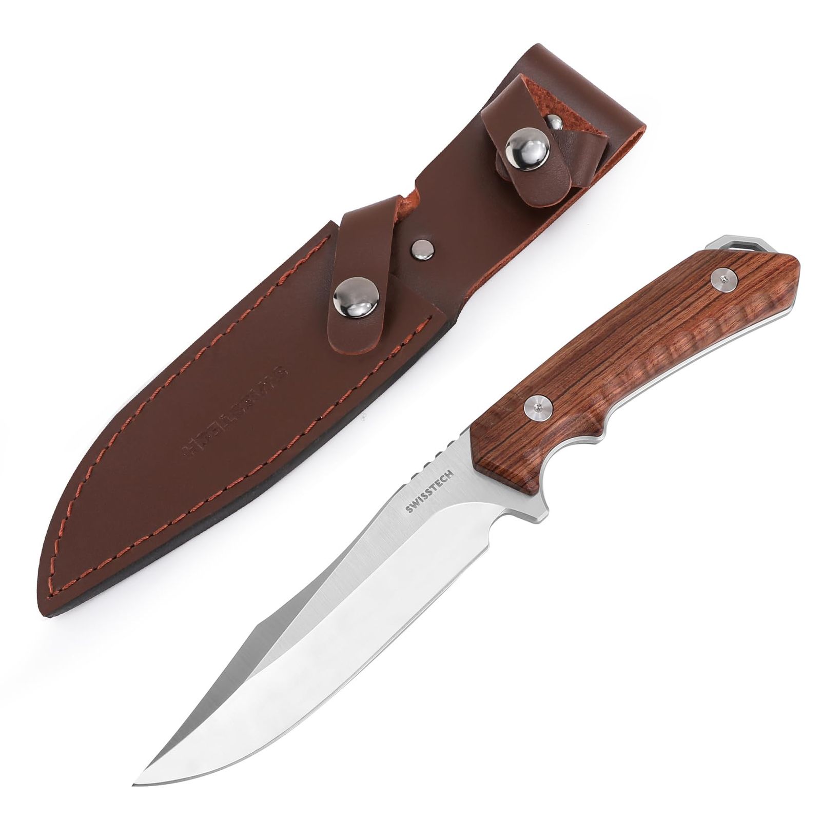 SWISS+TECHシースナイフ アウトドアナイフ キャンプナイフ フルタング構造 天然ウッドハンドル 全長約26cm 【ケース付き】 5,943円