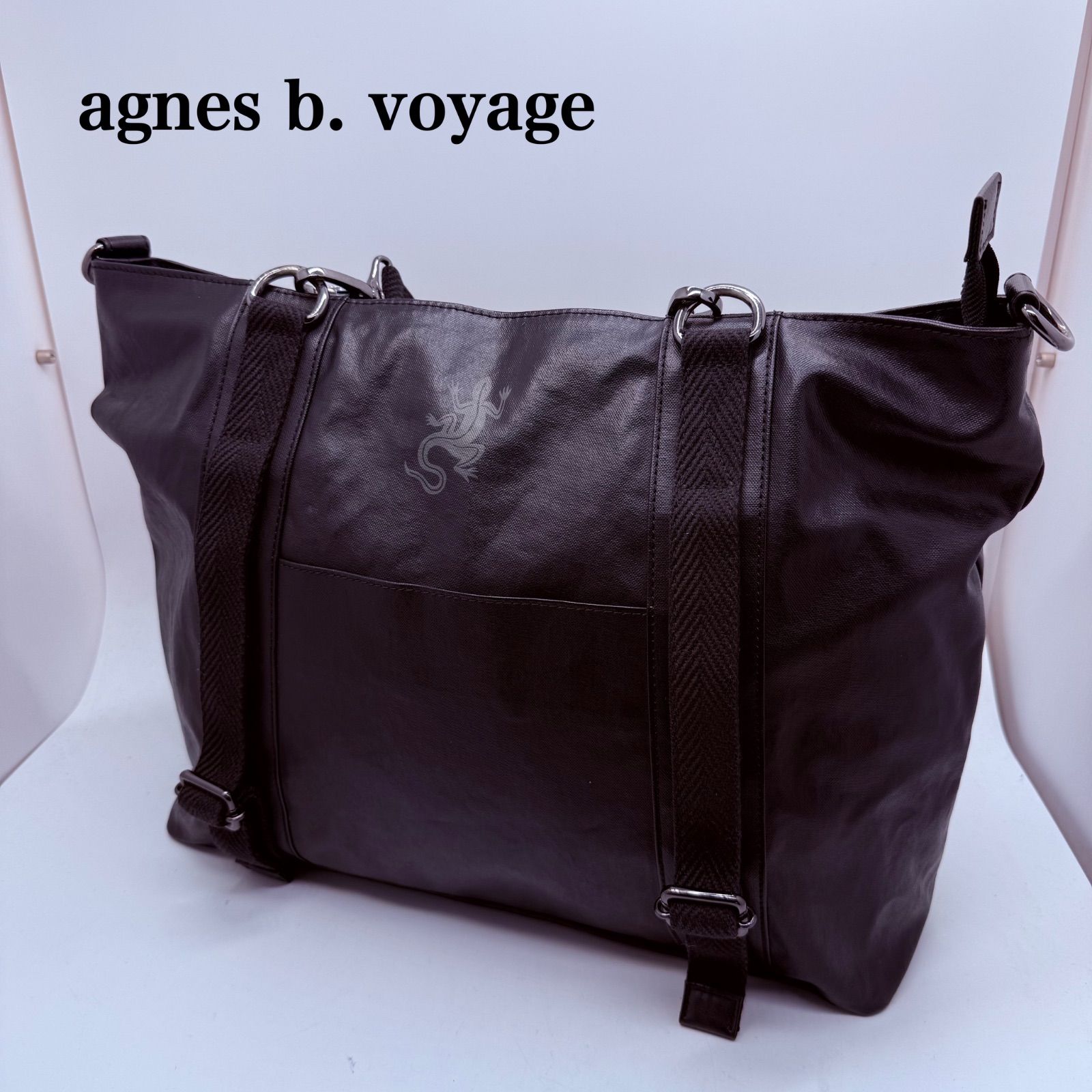agnes b. voyage archive lizard logo black coating 2way bag アニエスべー リザードロゴ コーティング ブラック バッグ トカゲ アーカイブ レア