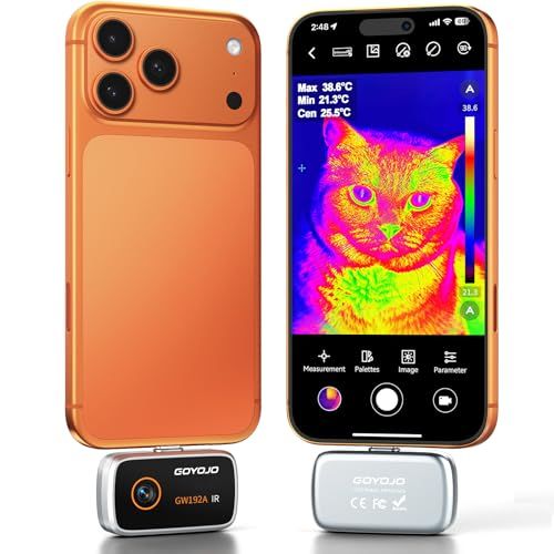 ☆新品☆GOYOJO サーモグラフィー サーマルカメラ 赤外線カメラ iOS15.0以上／Android7.0以上対応 192x192 IR解像度、25Hzフレームレート、-20°C?400°C温度範囲 水漏れ検出 HVAC 電気配管 自動車 fe1d5b9b