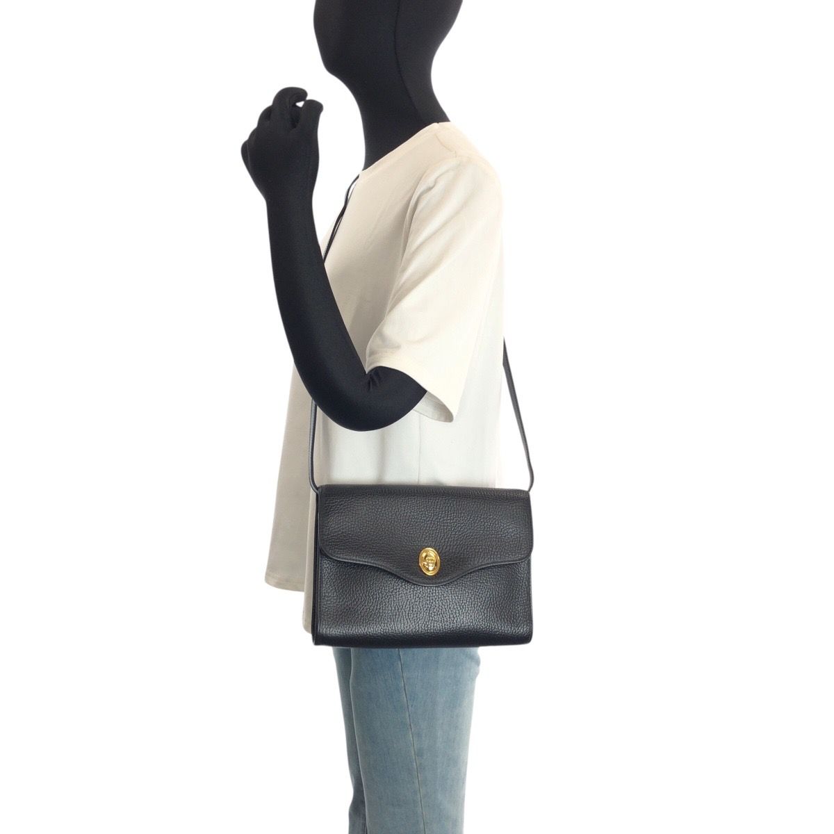 本物 クリスチャン ディオール Christian Dior レザー ショルダーバッグ ポシェット ブラック バッグ 中古 美品 Christian Dior クリスチャンディオール ヴィンテージ ブラック