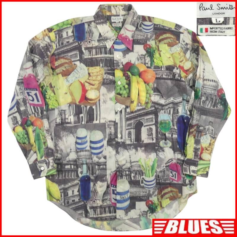 Paul Smith ポールスミス シャツ L 長袖シャツ 総柄 フォトプリント イタリア生地 コットン 古着 メンズ 長袖 ボタンシャツサイズL一覧←SEULB屋着古← NS714
