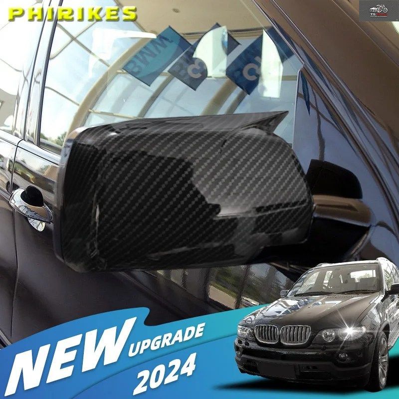 BMW X5 E53 1999-2006用 Mルックミラーカバー 2個セット カーボンファイバー製サイドミラーカバーキャップ