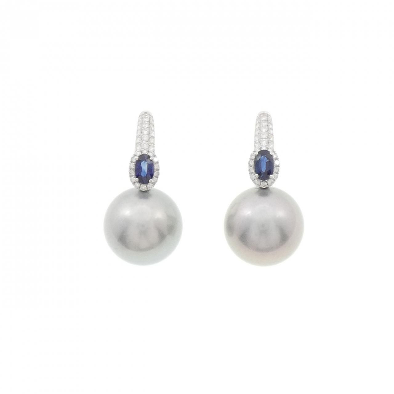 ピアス　No.3514 750WG 黒蝶パール ピアス 13.3mm