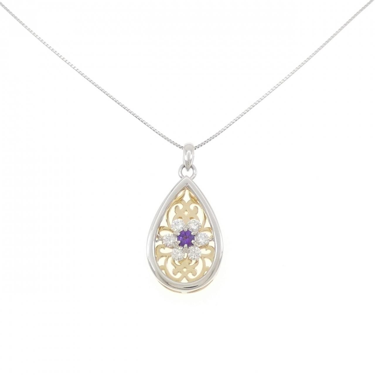 PT900/K18YG/PT850 フラワー アメジスト ネックレス 0.16CT