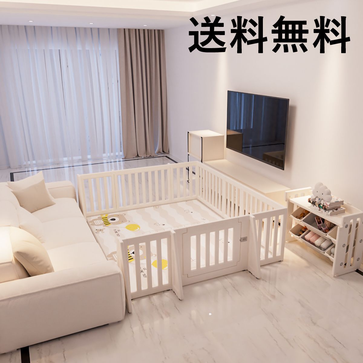【直線長さ488cm】ベビーゲート パーテーション ドア付き ベビーガード 自立式 キッズパーテーション 変形可能 L字 コ字 一直線 簡単設置 セーフティガード リビング 赤ちゃん 間仕切り ベビーフェンス 柵 <JETO>