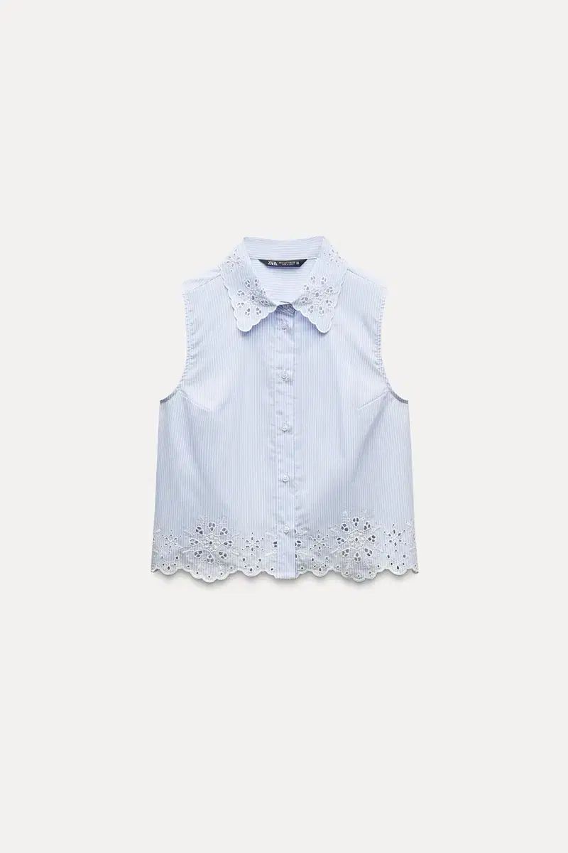 ZARA ザラ エンブロイダリー 刺繍 クロップド シャツ 3564/164/044