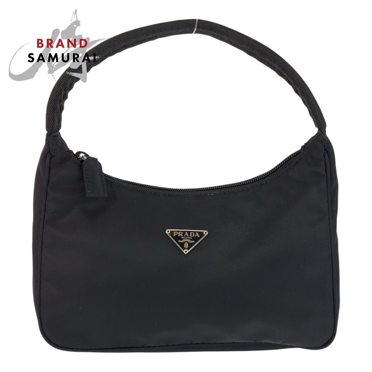 美品 PRADA プラダ テスート 三角ロゴプレート ブラック 黒 シルバー
