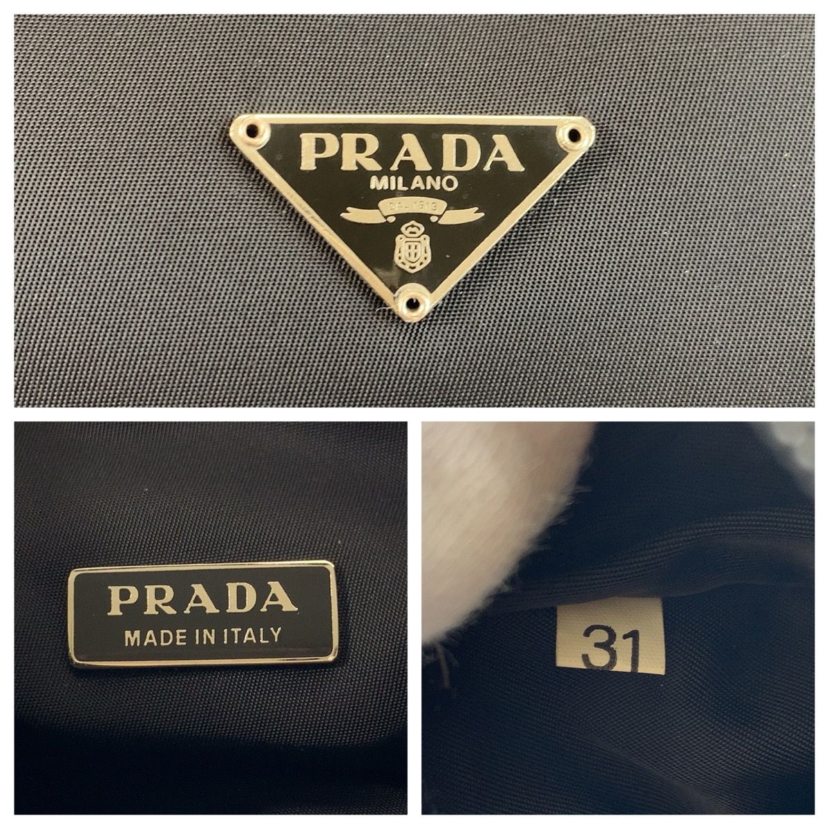 美品 PRADA プラダ テスート 三角ロゴプレート ブラック 黒 シルバー 美品 PRADA プラダ テスート 三角ロゴプレート ブラック 黒 シルバー