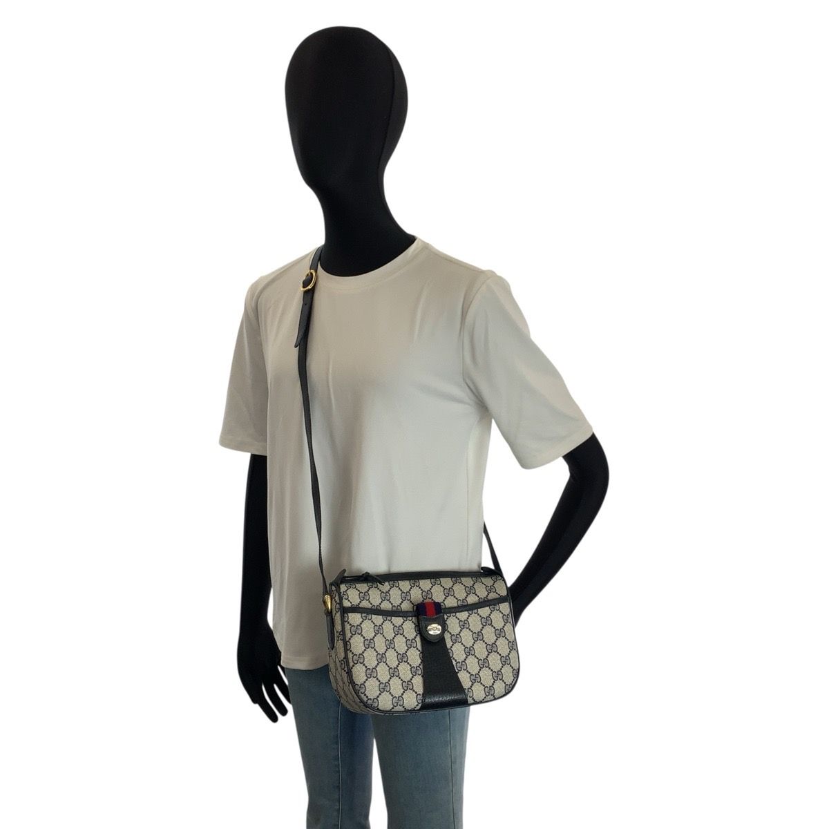GUCCI グッチ ヴィンテージ マイクロGG シェリーライン グレー ネイビー ゴールド金具 GGスプリームキャンバス 001 115 0914 ショルダーバッグ ポシェット レディース 505727 【中古】 美品 GUCCI グッチ ヴィンテージ シェリーライン GGスプリーム