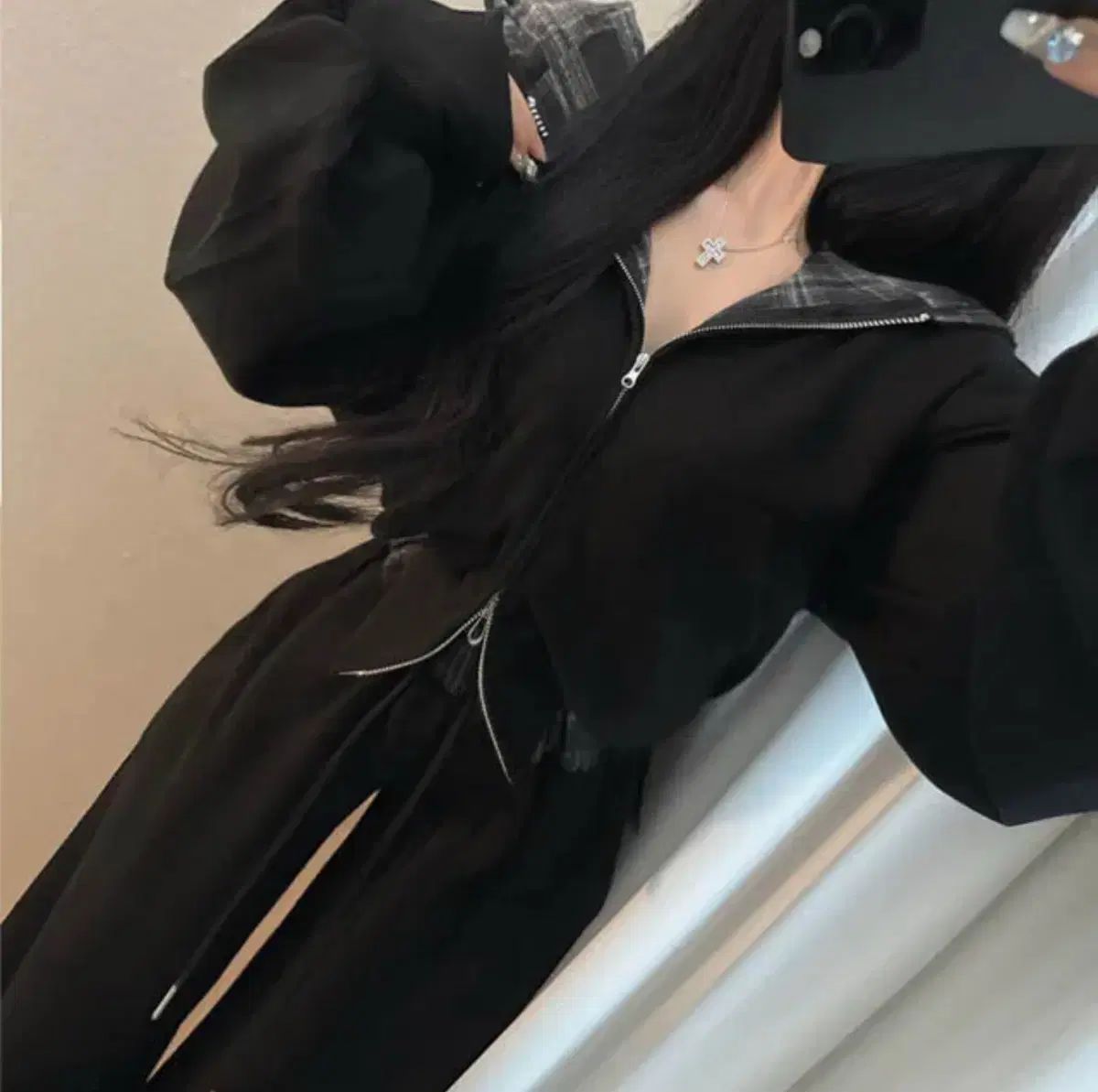 エイブリー ザ・エンヌ CHECK クロップド フードジップアップ トレーナー パンツ セット (교신)