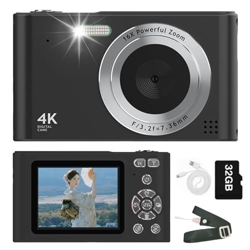 デジタルカメラ デジカメ 4800万画素 トイカメラ キッズカメラ 1080P動画撮影 16倍ズーム 手振れ補正 セルフタイマー 連写 ミニカメラ 軽量 学生 修学旅行 撮影初心者向け 32Gカード付属 (ブラック)ma 7ffbed67