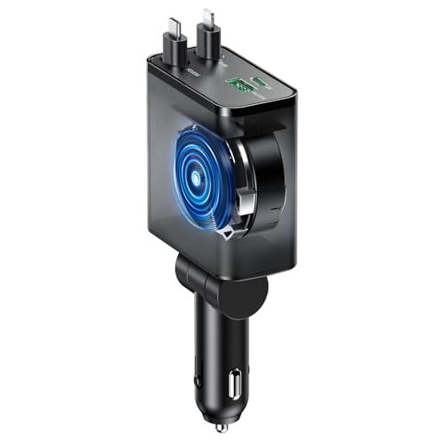 【2026年新型・総139W 巻き取り式】車 充電器 シガーソケット USB-C PD対応 DC12V/24V 4台同時充電 カーチャージャー 巻き取り式 Type-C（PD対応）＆Lightningケーブル 各80cm iPhone 16/ 501e879a