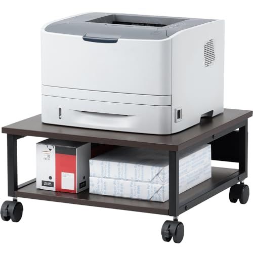 イーサプライ プリンター台 2段 キャスター付き 幅50cm 奥行50cm 高さ25cm 大型 A3 デスク下 総耐荷重50kg オフィス 木製 ダークブラウン木目 ブラック EEX-PTS07DBRAR