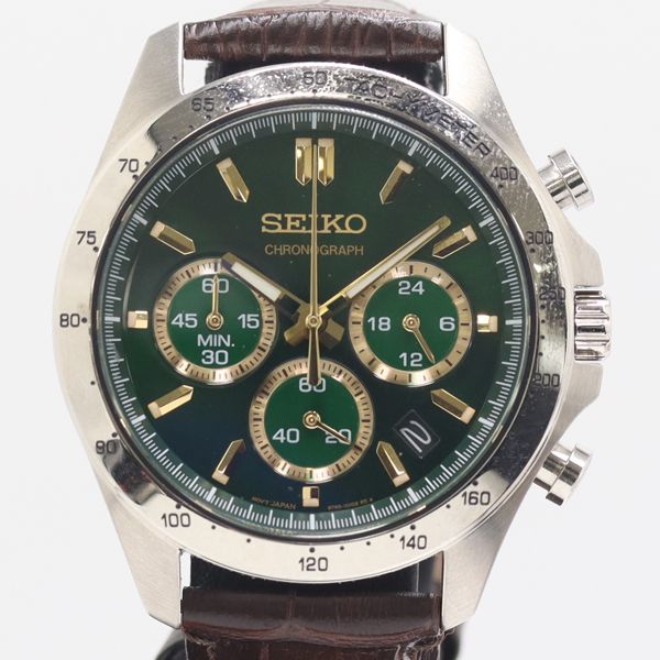 良品 稼働 セイコー セレクション SBTR017 8T63-00D0 QZ クロノグラフ デイト グリーン文字盤 メンズ腕時計 2000000 4JWY NAM ABC22448