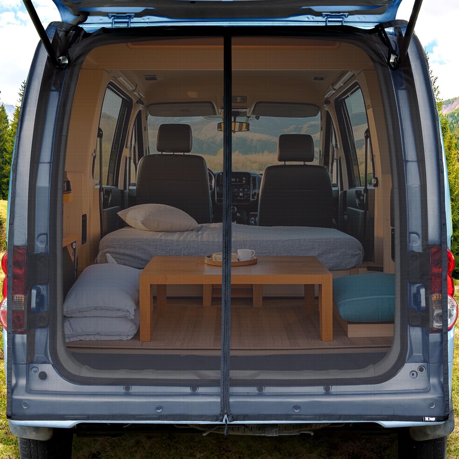 KYG 車 カーテン マグネット固定 リアゲート用 車中泊用品 防虫グッズ 虫除け 網戸 両面スライドファスナー 取付簡単 カー用品 アウトドア 車中泊 キャンプ 1600*1500mm(沖縄・離島の方発送不可）) f96687dd