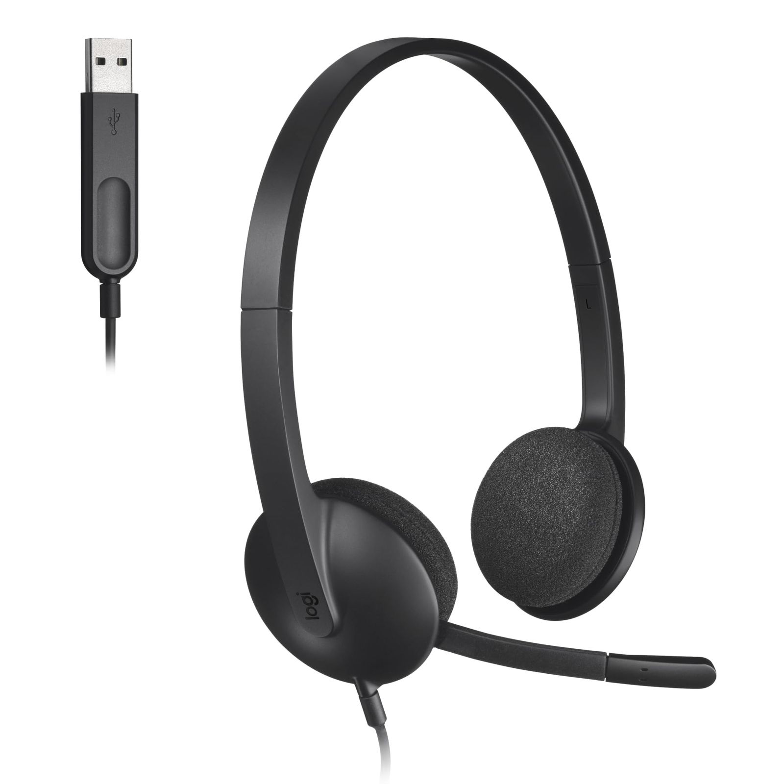 맥 윈도우 크롬 블랙 헤드폰 헤드폰 텔레워크 경량 마이크 연결 원격 작업 USB 스테레오 웹 컨퍼런스 노이즈 캔슬링 (마이크 포함) H340r 정품 가정용 헤드셋 로지텍
