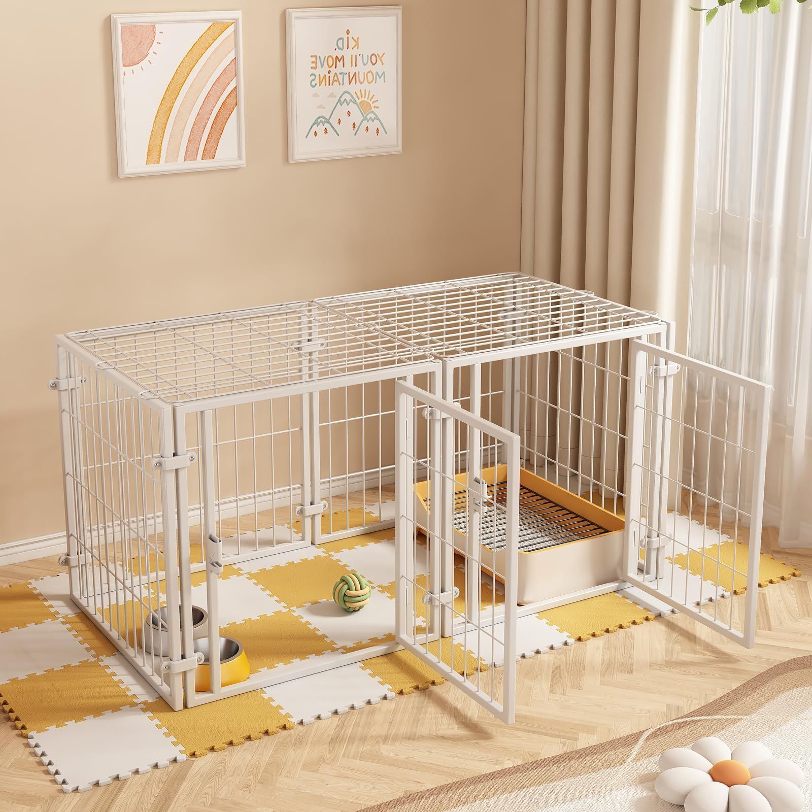 ペットサークル 犬 ゲージ ペットフェンス 犬 サークルケージドア付き （2つのドア、120x60x60cm、ホワイト）? 組立簡単 レイアウト自由 トイレトレーニング 脱走防止 自立 ケージ 犬用 小型犬 中型犬 大型犬 ペット用品 DIY 6aefc34e
