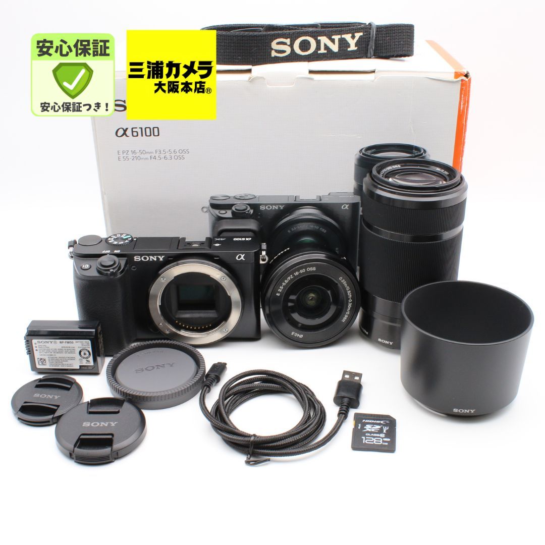 【ほぼ新品】 SONY α6100 ダブルズームレンズキット ブラック ILCE-6100 16-50mm + 55-210mm 付属 ミラーレス一眼 #077VV0465