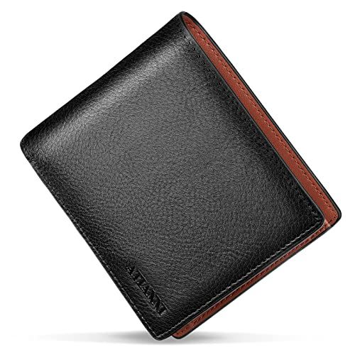☆新品☆[ATIANNI] 財布 メンズ 2つ折り 本革 オイルドレザー 薄い ボックス型小銭入れ RFID＆磁気スキミング防止 大容量 一流 の 財布 職人 が 作る 二つ折り財布 ふたつおり サイフ コンパクト (Black) 97d65300