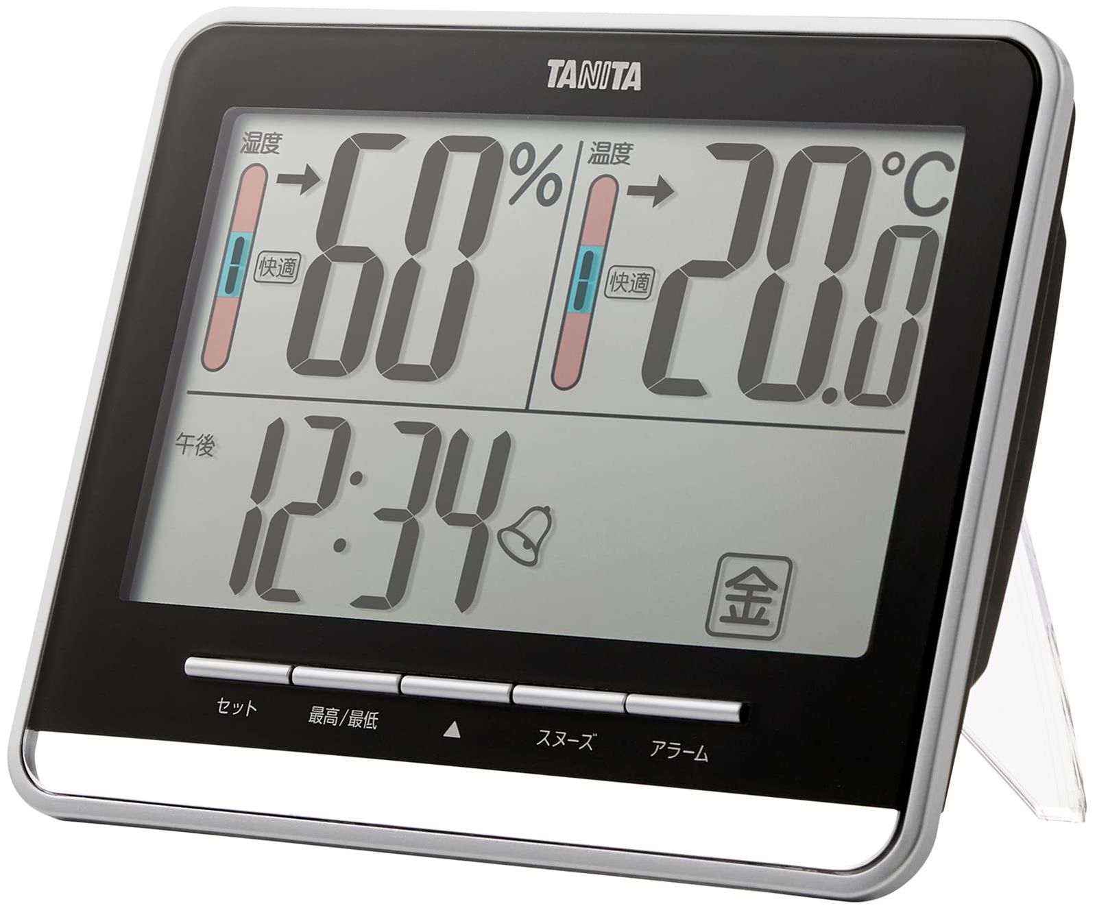 タニタ(Tanita) 時計 デジタル 大画面 ブラック 温度 湿度 快適レベル 表示 カレンダー アラーム スヌーズ 機能 置き時計 掛け時計 両用 TT-538 BKma 012a316d