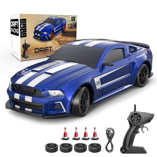 Carox 高速 ラジコンカー ドリフトカー 1/24スケール 2.4GHz 15km/h 四輪駆動 ライト付き スペアタイヤ付属 充電式 バッテリー2本 子供 大人向け プレゼント OX90（ブルー）kk 434cfa4d 4,906円