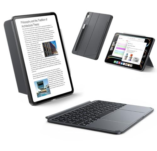 ☆新品☆ESR Shift iPad 第11世代(A16, 2025)/第10世代用キーボード付きケース、マグネット脱着式キーボード、縦向き／横向きモード対応、大きいトラックパッド、バックライトキー、ダークグレー ef18d829