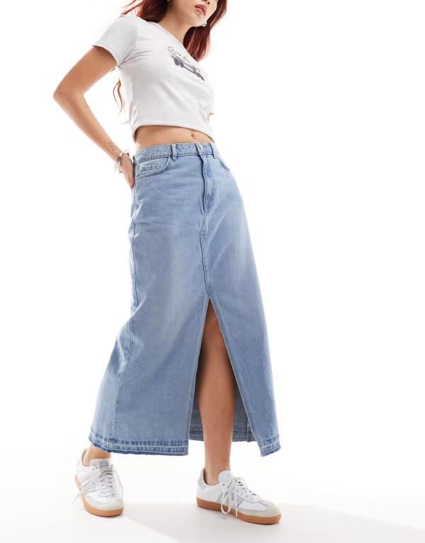 ジェイディーワイ レディース ボトムス スカート デニム マキシ JDY split front denim maxi skirt in light wash Light blue denim デニム