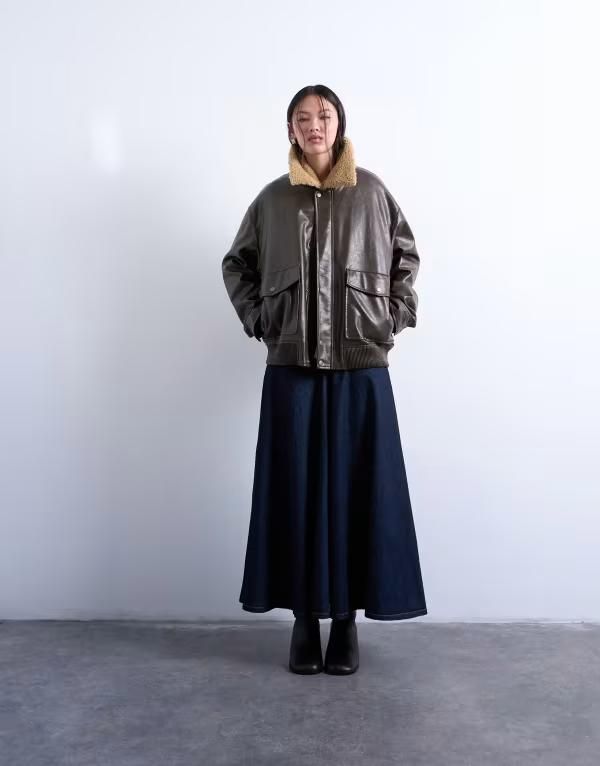 トップショップ レディース ボトムスカート デニム マキシ Topshop denim front yoke maxi skirt indigo RINSE INDIGO インディゴ