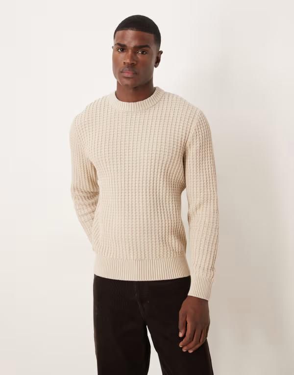 セレクティッド メンズ アウター ニット・セーター Selected Homme knit sweater in cream Oatmeal オートミール