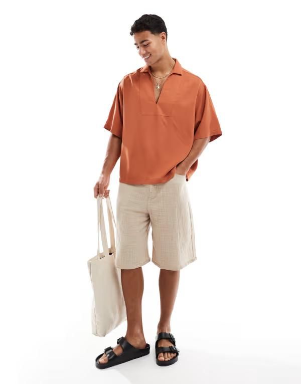 エイソス メンズ トップス シャツ ASOS DESIGN boxy oversized overhead shirt with raw edges in rustラスト