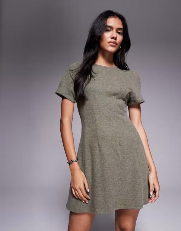 エイソス レディース トップス ワンピース ミニワンピース ミニ ASOS DESIGN supersoft seam detail mini dress Khaki カーキ