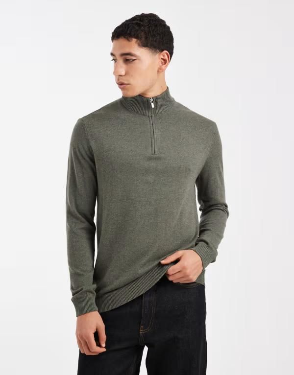 オンリーアンドサンズ メンズ アウター ニット・セーター ハーフジップ ONLY SONS quarter zip knit sweater Castor gray グレー