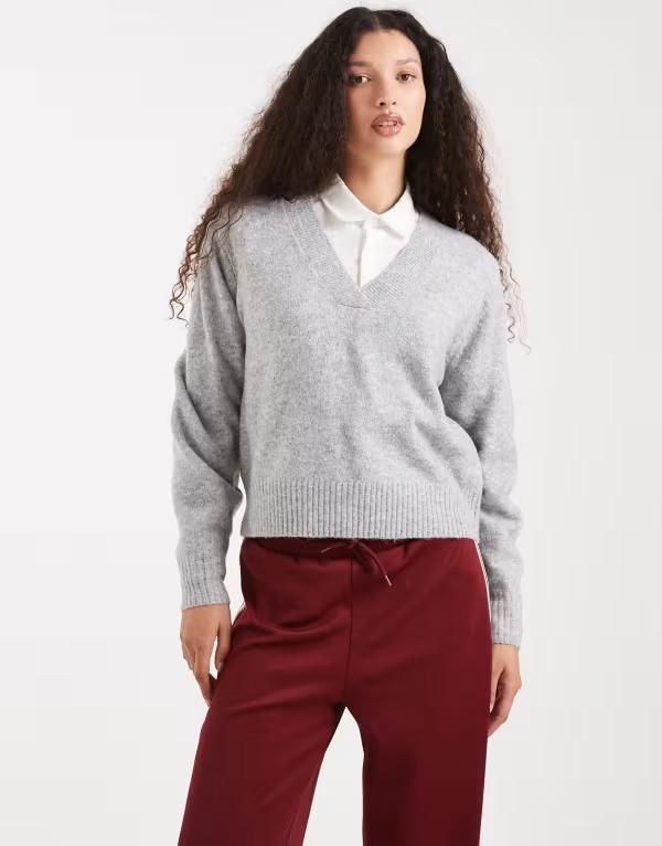 ヴェロモーダ レディース アウター ニット・セーター Vネック セーター Vero Moda soft oversized Vneck sweater melange Light Gray Melange グレー